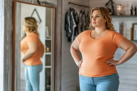 Femme devant un miroir, observation de la silhouette pendant la ménopause