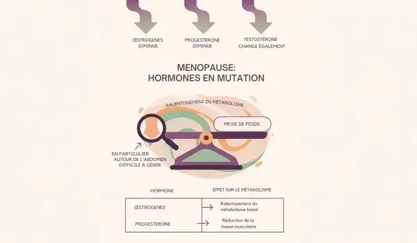 Illustration du système hormonal féminin avec variations des œstrogènes et de la progestérone à la ménopause