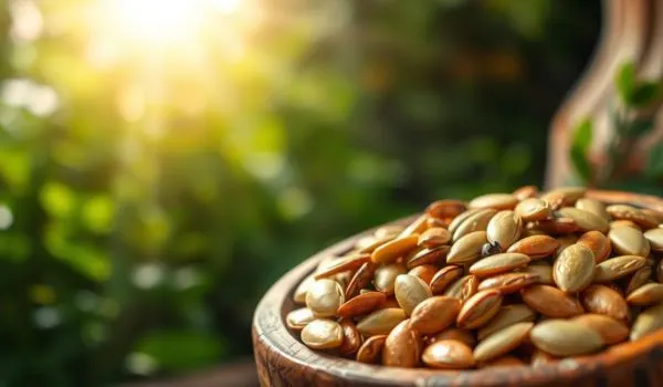 Graines de courge en gros plan, soutien du confort urinaire et bien-être masculin au quotidien