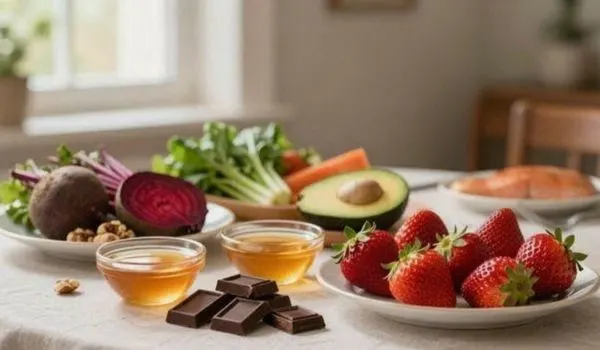 Aliments bons pour la circulation : poisson, betterave, avocat, chocolat noir, fraises et noix