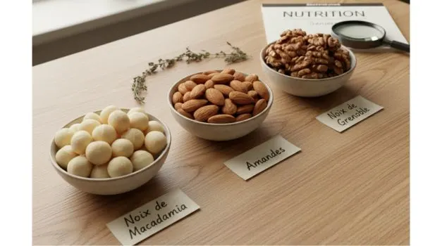 Noix de macadamia comparées amandes noix Grenoble, profil nutritionnel unique seniors