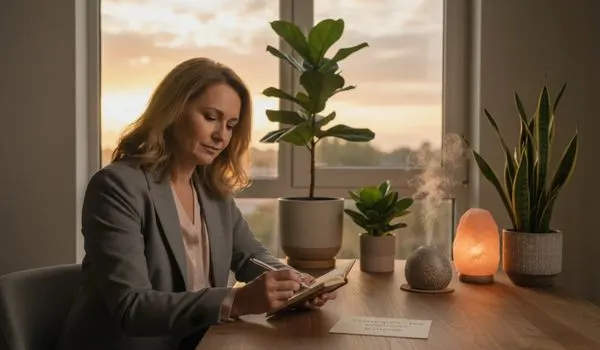 Femme au bureau exprimant des changements d'humeur et émotions liés à la périménopause