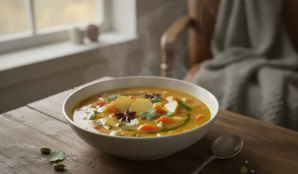 Soupe de légumes chauds et épices pour réchauffer le corps