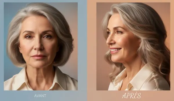 Visage rayonnant d'un senior après traitement orthodontique, montrant le rajeunissement du sourire et du bas du visage.