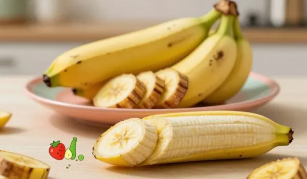 Bananes plantain et tranches, illustration simple des calories et de la notion de portion