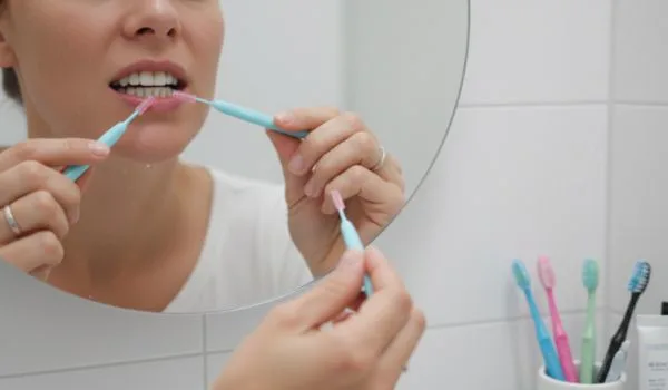 Brossage des dents avec brossettes interdentaires pour l’entretien quotidien