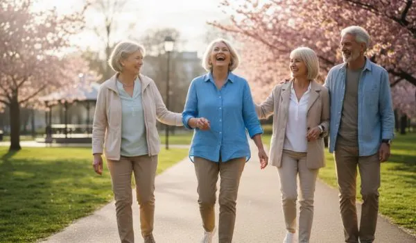 Senior heureux et confiant en société, illustrant les bienfaits psychologiques d'un sourire aligné après 50 ans.
