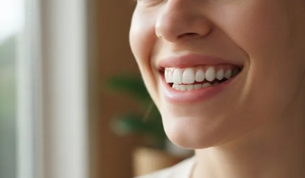 Sourire en lumière naturelle montrant un rendu proche de l’émail