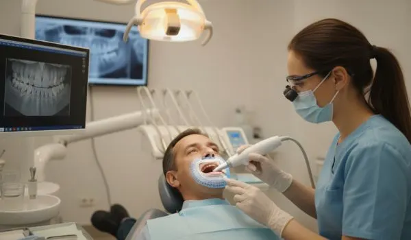 Dentiste réalisant une empreinte numérique avant la pose d’une restauration