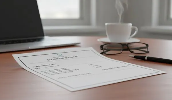 Devis dentaire sur une table montrant le prix d’une couronne en céramique