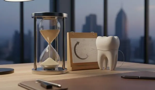 Sablier et calendrier, représentation de la durée moyenne d'un traitement orthodontique adulte (18 à 24 mois).