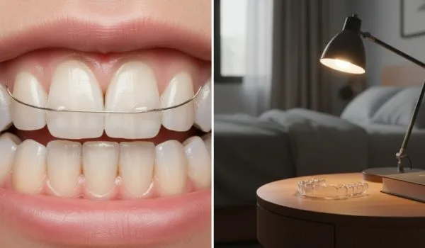 Fil de contention collé derrière les dents, garantie de stabilité des résultats orthodontiques à vie.