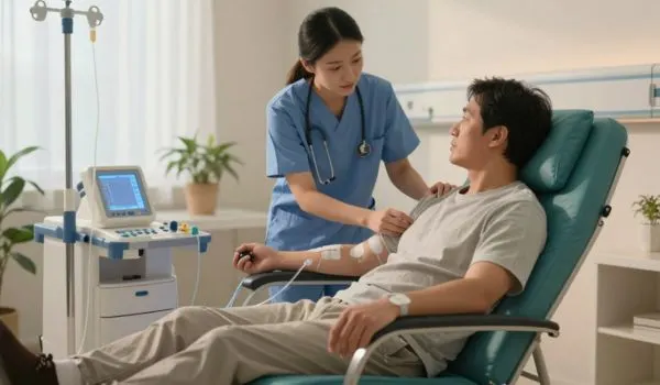 Patiente décrivant ses symptômes de fatigue ou de nausée à son médecin pour mieux gérer les effets secondaires.
