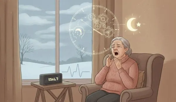 Senior qui baille à cause du manque de lumière en hiver