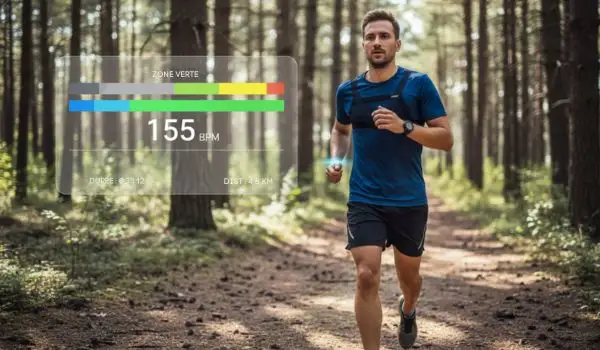 Coureur avec affichage de zones de fréquence cardiaque pendant l’entraînement.