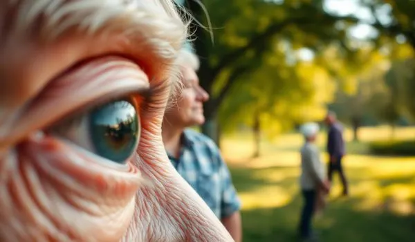 Œil en gros plan d’une personne âgée, illustration des changements de la vision après 50 ans