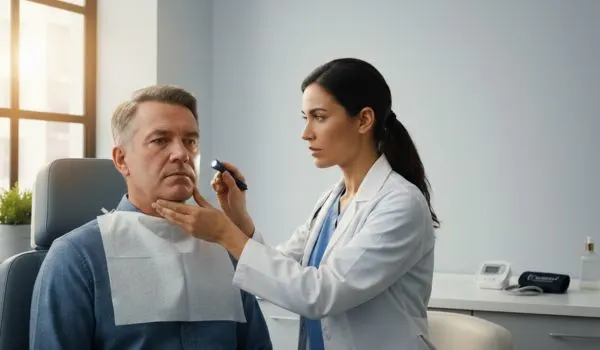 Médecin examinant un patient, illustrant quand consulter pour un visage gonflé
