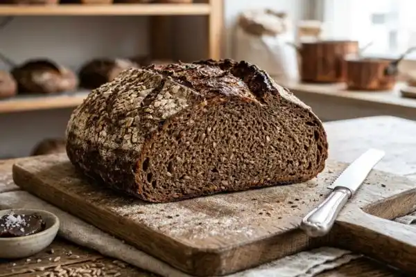 Miche de pain de seigle artisanal à croûte épaisse et mie dense, critères pour choisir un pain de qualité