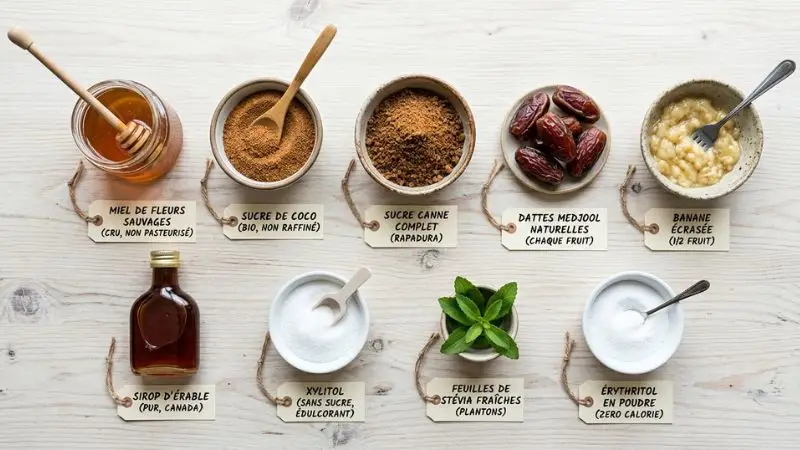 alternatives naturelles sucre raffiné miel sucre de coco stevia érythritol