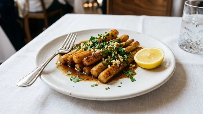recettes de salsifis : rôtis au beurre noisette, gratin béchamel et beignets croustillants