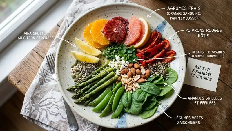 Assiette colorée riche en nutriments pour booster son système immunitaire naturellement