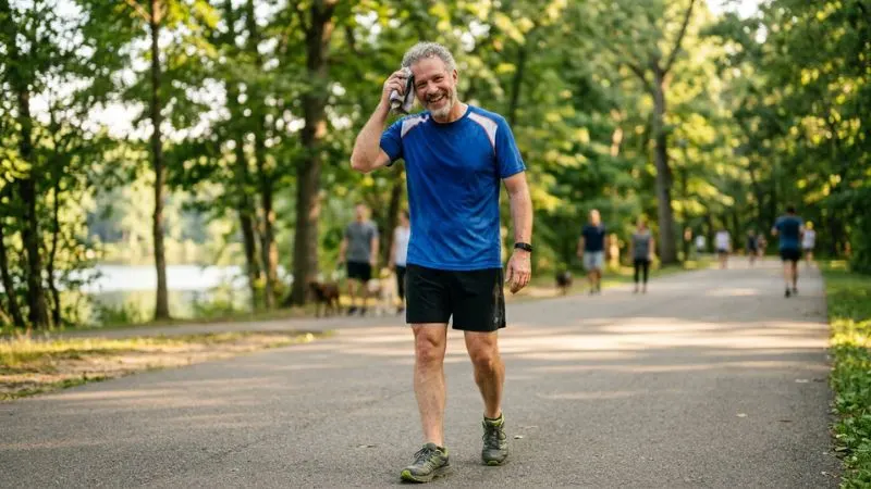 homme 50 ans souriant qui fait de l'exercice en plein air mode de vie actif et sain après 50 ans