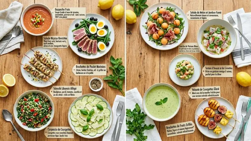 Sélection plats légers gourmands gaspacho salade niçoise brochettes repas pour maigrir