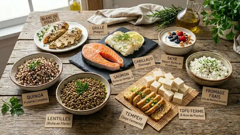 Meilleures sources protéine maigre poulet poisson tofu lentilles quinoa skyr minceur