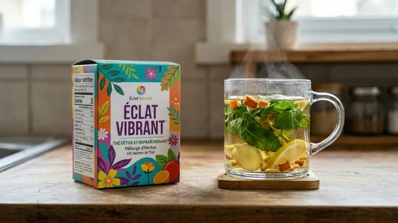 Comparatif entre thé détox commercial et tisane maison naturelle dans une tasse.