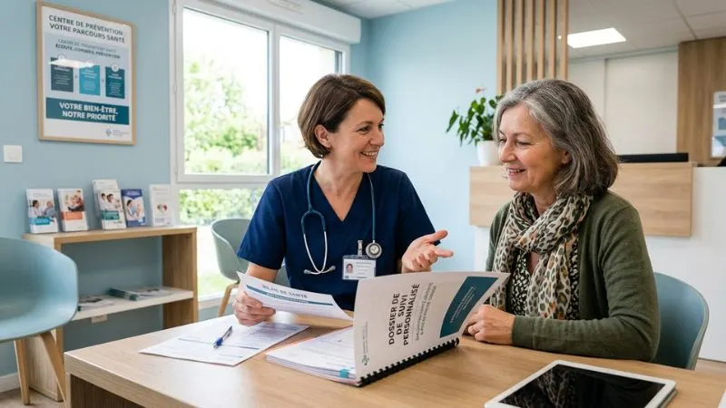 Médecin et patient discutant d’un bilan de prévention en cabinet médical.