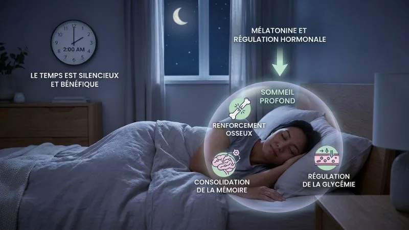 Femme dormant paisiblement, sommeil réparateur et hormone du sommeil après 50 ans