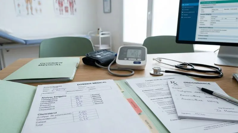 Bureau de consultation avec plusieurs outils de dépistage visibles, l’idée d’un check-up complet.