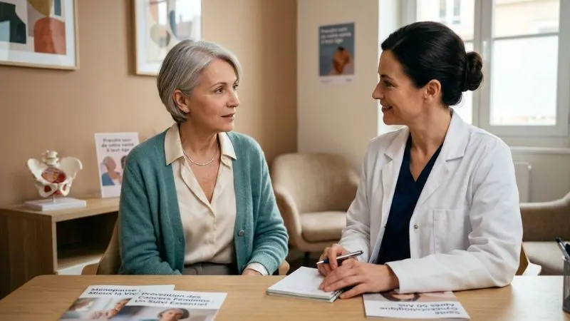 Patiente en consultation de prévention avec une médecin attentive.